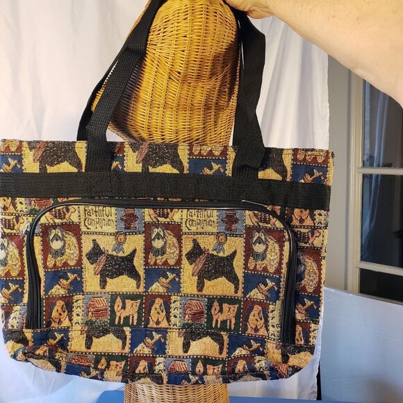 Faithful Companion Tapestry Tote Bag, 18" x 14" x 4", Black - Picture 1 of 6